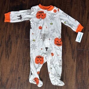 Carter's White & Orange Halloween Pumpkin Footed One-Piece